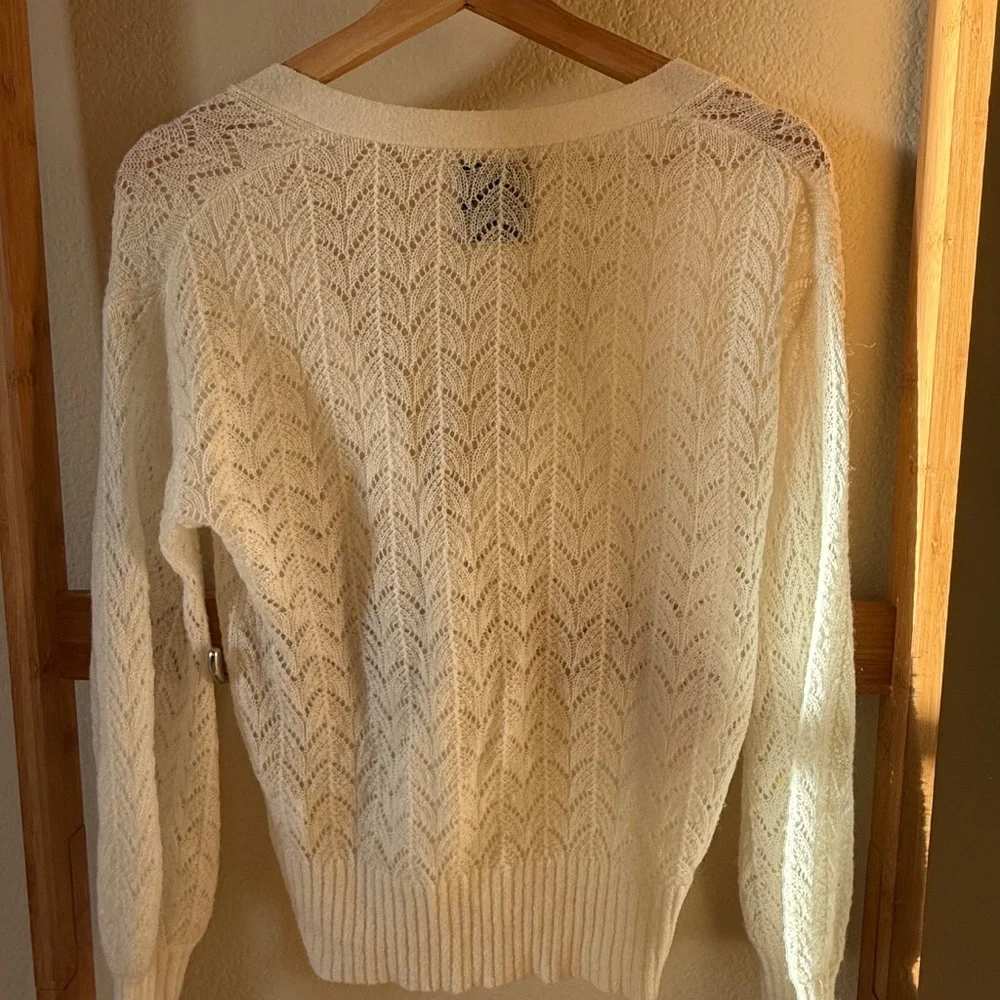 Jumper 1234 Open Knit Cardigan – Cream, Size S - Picture 3 of 6